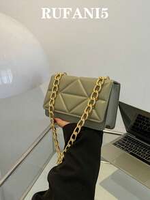 Mini Embossed Detail Chain Flap Square Bag - Olive Green - View 1
