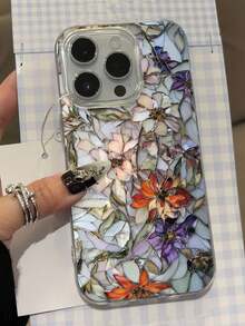 Flower Floral Painted High-End Chiffon Silver Minimalist Phone Case Compatible With Iphone 17/17 Pro/17 Pro Max/16 Pro Max/16 Pro, 15/15 Pro Max, Galaxy A14/A15, S23 Ultra/A50, A12, A32, A52, A72, A51, A21S, A13, A14, S22 Ultra, S23, A33, A53, S20 FE - Multicolor - View 4