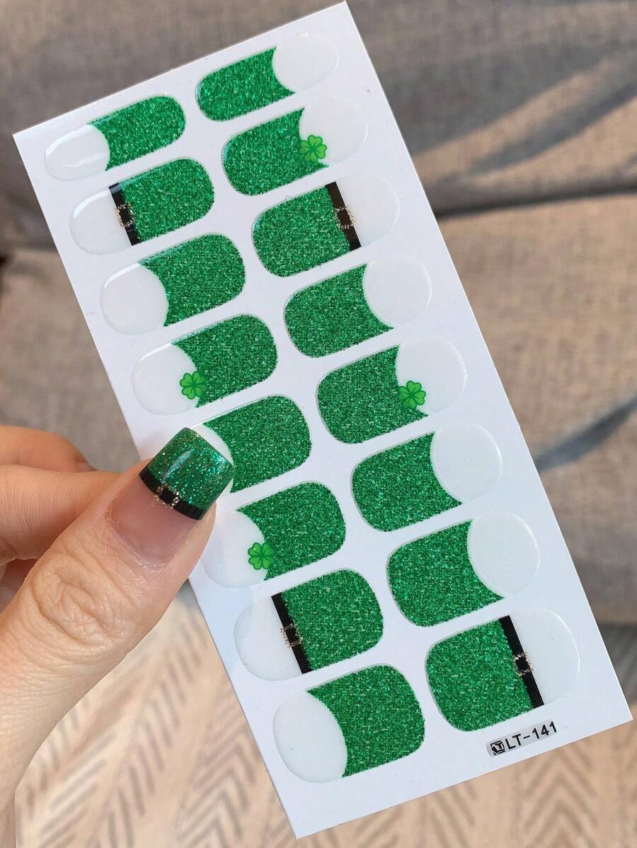全甲贴纸，绿色三叶草，多色美甲贴花，适合女性、女孩的美甲用品，派对、节日、庆典、生日礼物美甲 - 彩色 - 查看 1