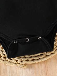 Baby Boy Casual Slogan Print Short Sleeve Romper - Black - View 5