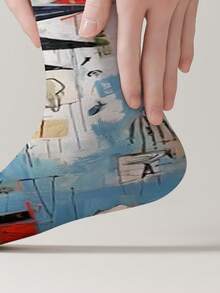 1 Pair Of Men's Novelty Socks With 3D Digital Print Skull Design, Mid-Calf Socks With 360° Print, Creative And Funny Socks, Couple Gift Socks, Suitable For All Seasons - Multicolor - View 8