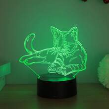 1 pieza Luz de noche LED 3D de gato, alimentada por USB, lámpara RGB de 7 colores cambiantes, adecuada para decoración de dormitorio, hogar y escritorio, Navidad, iluminación elegante, regalo de cumpleaños - Multicolor - Ver 9