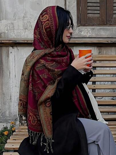 1 chiếc khăn choàng nữ họa tiết hoa và paisley, kiểu dáng cổ điển, thanh lịch, phong cách Bohemian, họa tiết hoa thời trang, khăn choàng đa năng phù hợp để phối cùng khăn voan, áo choàng, khăn trùm đầu mềm mại, v.v.