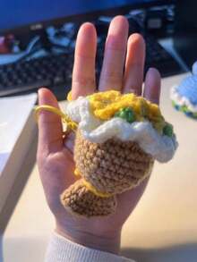 手工钩编玫瑰花钥匙扣，创意针织钥匙圈，情人节礼物 - 彩色 - 查看 9