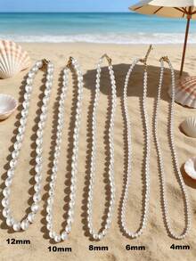 1pc 4m-12m Vintage French Style Pearl Necklace, Simple Choker Necklace With Random Pearl Quantity - White - View 10