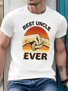 "Best Uncle Ever" Gift T-Shirt For Clenched Fist Fall Crew Neck Loose Fit Street Hip Hop Relaxed Fit Art Print - 白色 - 查看 1
