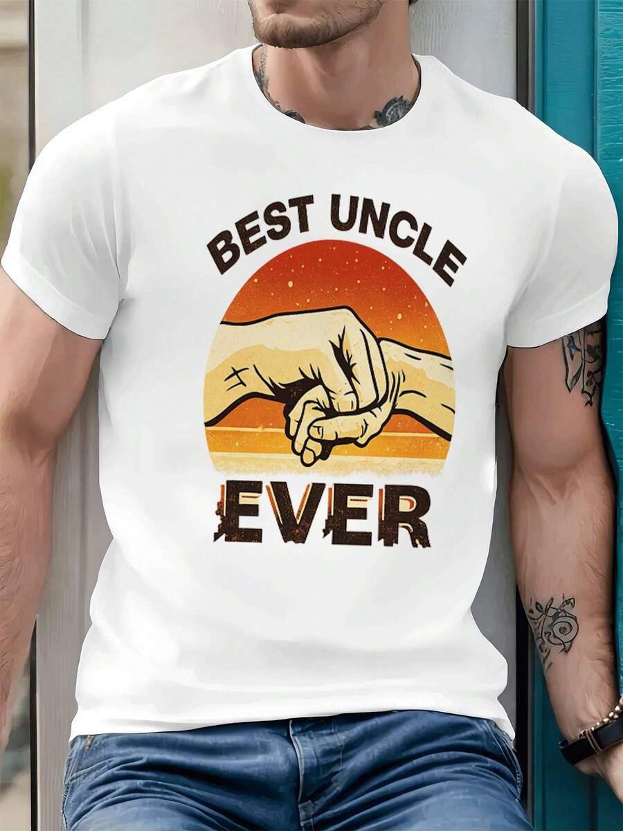 "Best Uncle Ever" Gift T-Shirt For Clenched Fist Fall Crew Neck Loose Fit Street Hip Hop Relaxed Fit Art Print - 白色 - 查看 1