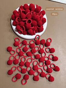 30个红色蓬松球形发圈，时尚弹力发绳，日常使用 - 紅色 - 查看 1