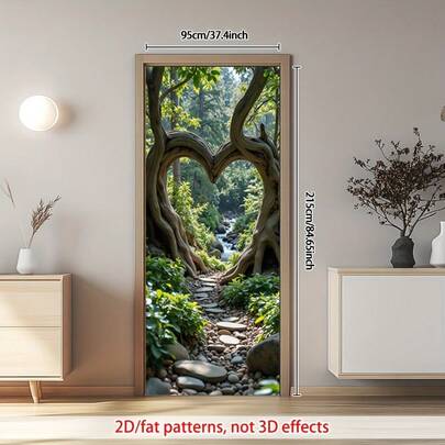 1/2pcs Heart-Shaped Forest Path PVC Door Sticker - Suitable For Festive Door Decorations In Kitchens, Guest Rooms, And Backyard Walkways. Features A Removable, Self-Adhesive Design.