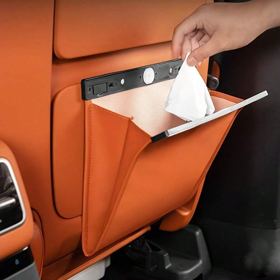 Magnetic Foldable Car Trash Can - Large Capacity, Faux Leather Storage Organizer Box Suitable For Backseat, Multifunctional Car Garbage Bin - A - View 1