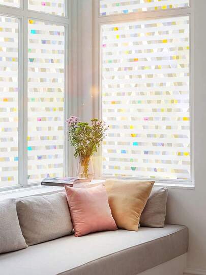 1M/3M/5M Colorful Striped Frosted Glass Sticker, Glue-Free Static Cling Window Film