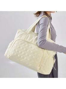 Large Capacity Travel Tote Bag, Waterproof Quilted Diaper Bag With Wet Dry Separation, Multifunctional Crossbody Shoulder Bag For Gym, Weekender, Mom And Daily Use - Yellow - View 1