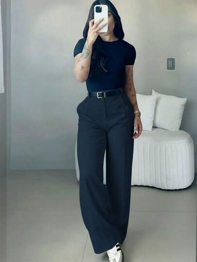 Pantalones de pierna ancha de talle alto para mujer | Ropa de mujer para primavera | Pantalones de oficina casuales y elegantes | Ropa casual de primavera | Pantalones rectos sueltos de unicolor | Ropa de primavera | Ropa casual de mujer | Pantalones casuales cómodos y suaves | Ropa casual de mujer a juego | Ropa de trabajo minimalista y de moda | Traje casual | Preparación para el Año Nuevo | Esenciales de primavera y otoño