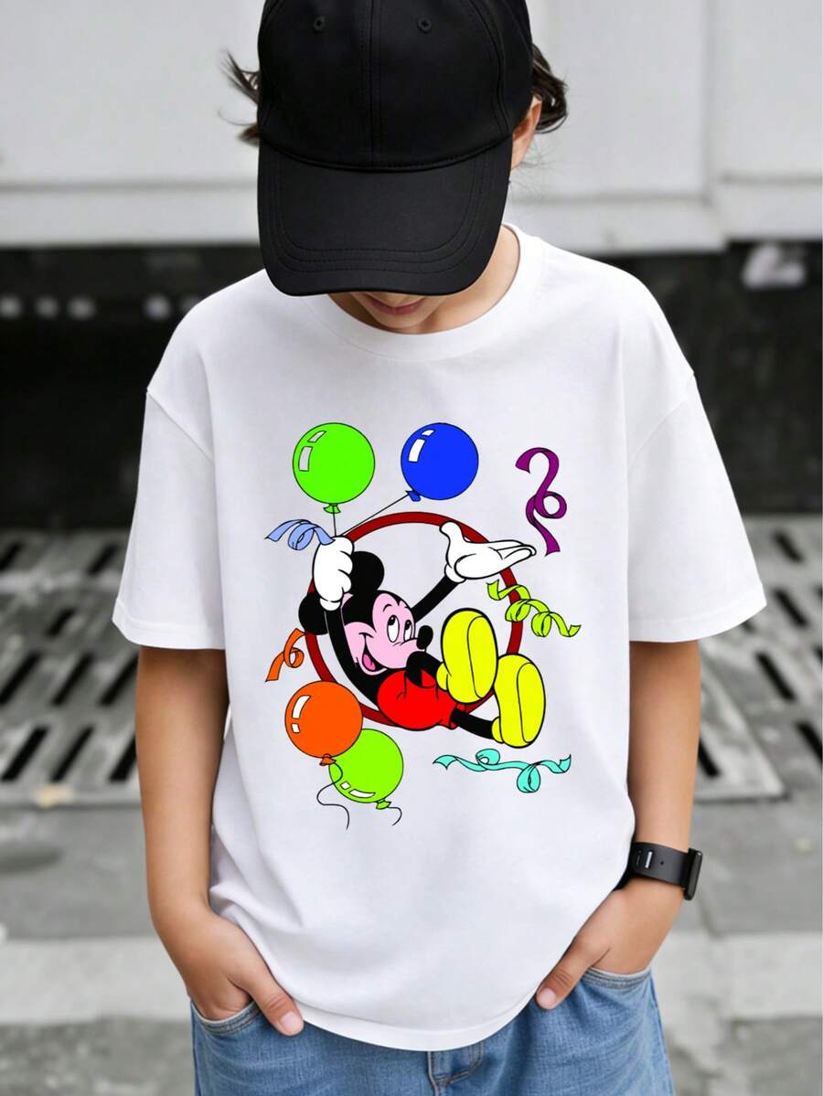 Disney Boys' Mickey Mouse Balloon Graphic T-Shirt - For Ages 2-14, Casual Everyday Tee, Express Delivery - trắng - Xem 1
