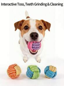 2pcs Dog Bone Shaped + Ball Knot Toy Set, Handwoven Durable Chew Toy, Helps Clean Teeth, Interactive Fetch Game Toy For Dogs - Multicolor - View 3