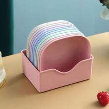 11-Piece Square Plate Set With Holder, Non-Food Contact Plastic Snack And Breakfast Plate, Essential Kitchen Accessories - Multicolor - View 1