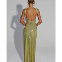 Fashionable Socialite, Mature Lady Style, Slim Fit, Slimming Street Party, Sexy Shoulder Strap, Sequin Mesh Diamond Suspender Dress, Feminine Temperament, Waist Cinching, Headband, Hip Bag Skirt - 綠色 - 查看 6