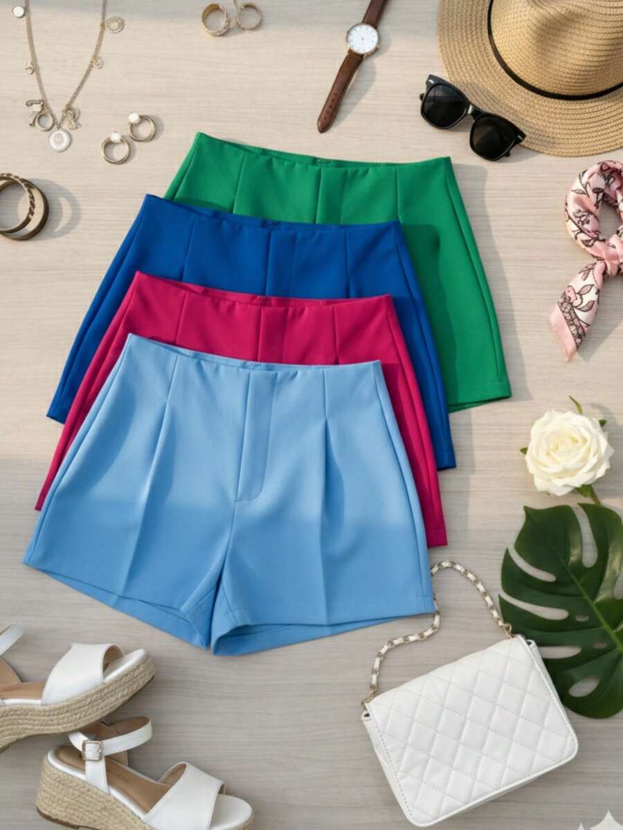 "Set Of 4 Tailored Shorts: The Secret To Chic Summer 2026" - Azul bebé, rosa, azul real y verde - Ver 1