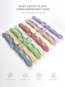 2 piezas Cucharas de alimentación de silicona para bebé, cucharas suaves para puré de frutas, portátiles y suaves para la autoalimentación del bebé - Multicolor - Ver 5