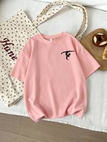 Tween Girl Cute Sunshine Dancer & Yoga Slogan Print Short Sleeve T-Shirt, New Style For Spring/Summer - Pink - View 4
