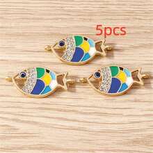 5pcs Unique & Stylish Antique-Style Fish Double Loop Connector For Diy Jewelry Making, Suitable For Women's Bracelet/Necklace Matching - Multicolor - View 14
