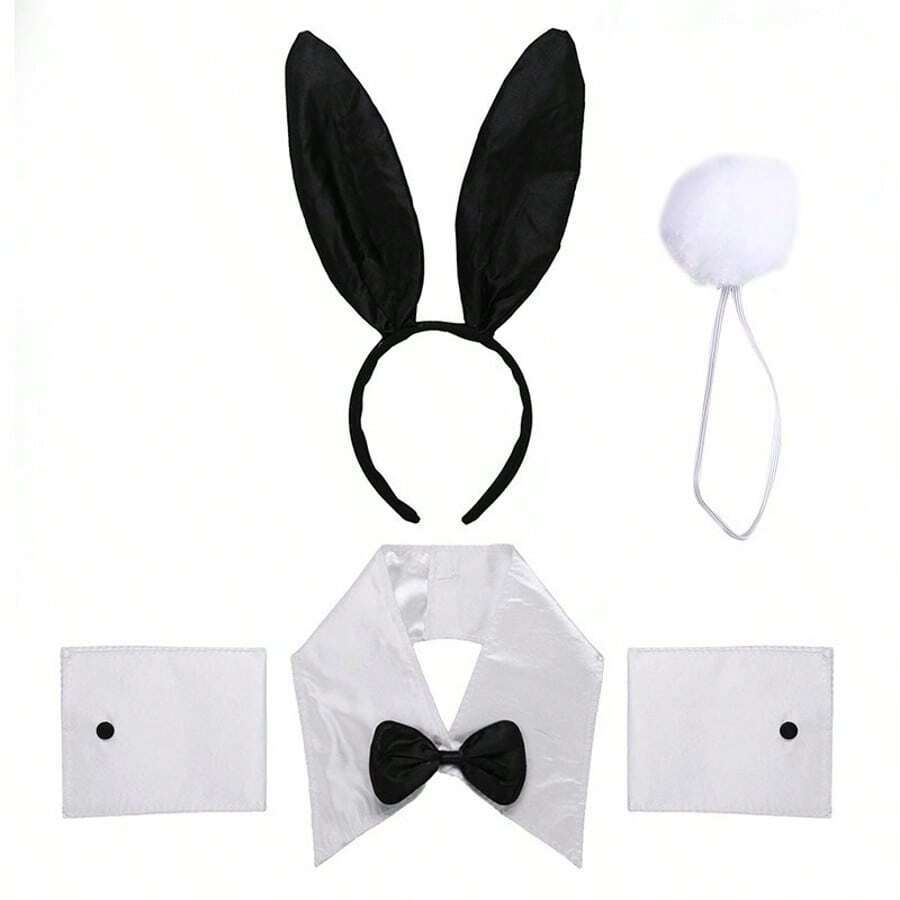 5pcs Cute Rabbit Costume Accessories Set, Including Rabbit Ear Headband, Bow Tie, Cuffs, Tail, Suitable For Cosplay, Party Decoration And Props - Multicolor - View 1