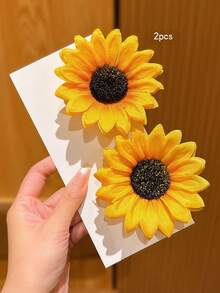 2pcs Large Sunflower Hair Clips, Suitable For Everyday Use - Multicolor - View 3
