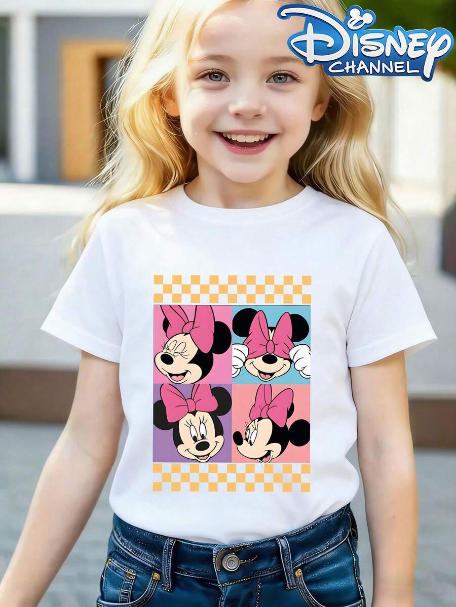 This Disney Minnie Mouse Patterned Summer T-Shirt Is Perfect For Boys And Girls To Wear To Holiday Parties, Family Gatherings, Outdoor Activities, And Trips, And Makes A Great Gift For Children Visiting Disneyland. - White - View 1