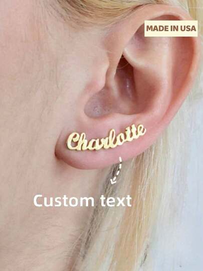 Custom Name Women's Earrings Classic Stainless Steel Gold Cursive Letters Arc Earrings Bohemian Summer Earrings Personalized Charm Birthday Jewelry Memorial Gift For Wife Couple Christmas Gift Daily Wear Gold Stylish, Vintage, Simple, Unisex, Casual Custom, Personalized, Unique Ideal Gifts For Him, Ideal Gifts For Her Her, Boyfriend, Girlfriend, Dad, Family, Friends, Son, Mom, Daughter, Grandparents For Anniversaries, For Birthdays, For Graduation, For Prom, For Party, Customized Fashion Word Earrings, Look Glamour