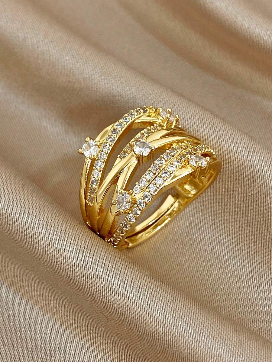 1件 18K鍍金耐褪色不對稱方塊可開合鋯石戒指 女款,母親節禮物,時尚聲明珠寶,適用週年紀念、情人節、媽媽禮物、感恩節、日常派對,送給女友妻子的禮物 - 彩色 - 查看 1