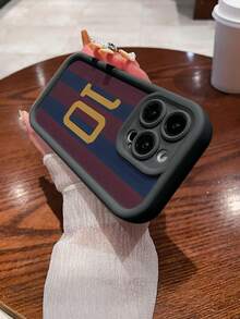 Fashionable Popular Personalized Burgundy And Navy Striped With Number 10 Sports Jersey Pattern Design Theme Luxury Shockproof Aesthetic Cute Phone Case, Soft-Touch Ultimate Grip, Waterproof & Durable, Dirt-Resistant, Bumper Cover With Camera Protection, Compatible With IPhone - Black - View 4