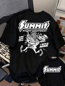 Tween Boys' Casual Fashionable Comfortable Minimalist Versatile Creative EQUIPMENT, Mechanical Figure, YOU BUY YOURS I BUILD MINE, American Streetwear, Racing Culture Print Short Sleeve Double-Sided Printing T-Shirt, Suitable For Spring/Summer Outings, Sports, Parties - màu đen - Xem 2