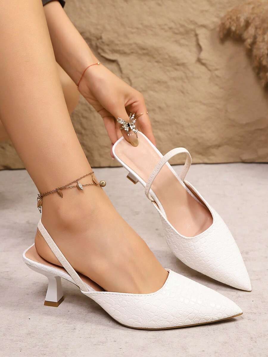 1 Pair Girls' Pointed Toe Wedge Sandals, Simple Stone Pattern Design, Fashion Casual With Adjustable Ankle Strap, Suitable For Daily Wear And Parties - White - View 1