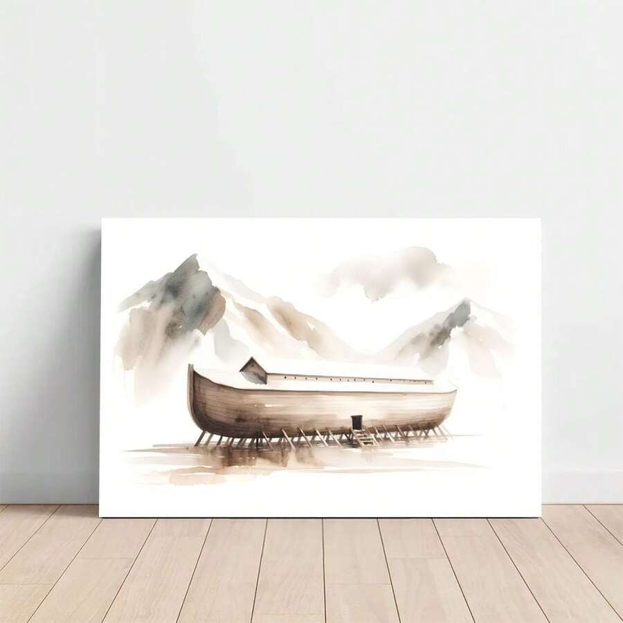 1pc Framed Canvas Wall Art, Noah's Ark Holy Modern Bible Art Print Canvas Poster Painting Wall Decor, Ideal Gift For Bedroom Living Room Hallway Dorm, Ready To Hang, 2D Flat - 111 - 查看 1