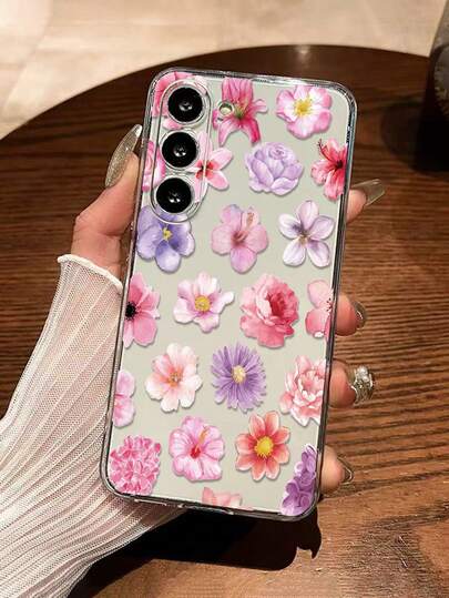 1 pieza Funda de teléfono con pintura floral gruesa y transparente compatible con Samsung Galaxy S26/S26PLUS/S26 Ultra S25/S25PLUS/S25 Ultra/A17/A07/A16/A36/A26/A56/A50/A12/A32/A52/A72/A51/A21S/A13/A14/S24/S24PLUS/S24Ultra, S22/A52/A53/A54/A55S23/ 11/12Pro/12/12X/13Pro/14Pro/15Pro/, compatible con Redmi 10/9/Note9/12c/Note11pro/Note8Pro