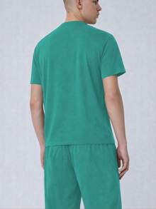 黑色V领短袖医用工作服套装，医生和护士适用 - 薄荷綠 - 查看 4