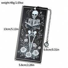1 Marcapáginas de acero inoxidable con diseño floral de calavera - Diseño gótico único con rosa y colgante de cadena, accesorio de lectura perfecto para amantes de los libros, hombres y mujeres, regalo de marcapáginas | Marcapáginas temático | Marcapáginas duradero, marcapáginas de lectura - En blanco y negro - Ver 11