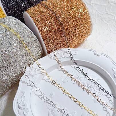 1米/2米18K镀金空心心形链，适用于DIY手链/项链/脚链装饰链饰品制作，DIY配件