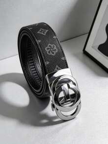 男士奢华商务真皮皮带一条，合金自动扣，印花皮带，适合日常穿着，是馈赠佳品。 - 彩色 - 查看 3