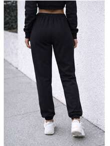 Women's Comfortable Jogger Sweatpants For Winter, Plain - màu đen - Xem 2