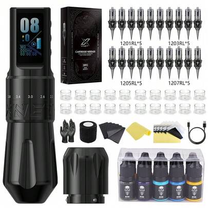 XNET 1PC Thunder370 Cordless Tattoo Pen With Adjustable Settings, 1600mAh Rechargeable Battery, Color Screen And 2-4.2mm Stroke - Stylish Black Design, Perfect For Artists And Beginners, Must-Have For Artists