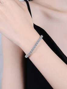 1pc 3mm High-Quality Four-Prong Moissanite Diamond Tennis Chain With S925 Sterling Silver Bracelet, Shimmering & Luxurious Fine Jewelry For Wedding, Engagement & Gifts For Brides - 銀色 - 查看 3