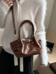 2026 New Korean Fashion Versatile Shoulder Bag, Simple Bucket Bag - Brown - View 3