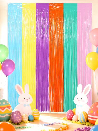 2件装彩色撞色雨帘，复活节派对用品，蓝黄紫橙绿粉流苏帘，生日派对背景横幅，彩色拍照背景，复活节兔子，复活节彩蛋，糖果甜甜圈派对装饰，婴儿派对装饰，婚礼装饰，复活节派对拍照背景道具，户外派对背景装饰，春季派对装饰，复活节装饰，房间墙面装饰，家居装饰，春季装饰，复活节礼物，派对礼品