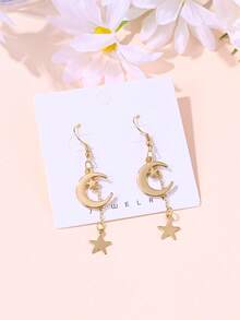 1 Pair Star & Moon Design Earrings For Women, Simple Elegant Tassel Front & Back Earring Set, Everyday Luxury Jewelry - Earrings - View 6