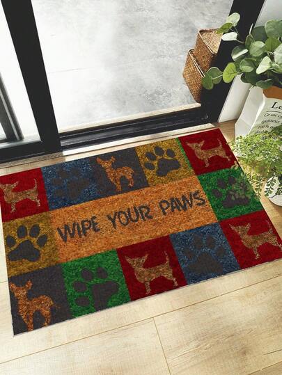 1pc Wipe Your Paws Printed Door Mat, Cute Style Polyester Non-Slip Backing Machine Washable Durable Indoor Entrance Mat, Kitchen Mat Outdoor Carpet, Rugs For Living Room, Bedroom, Bathroom, Room Decoration Office Decor
