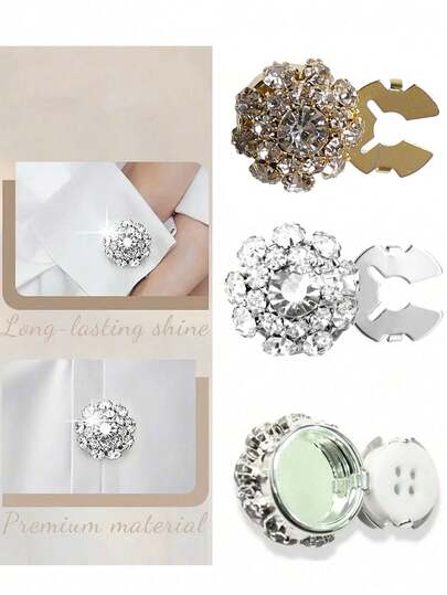 3pcs Crystal Rhinestone Flower Button Covers - Includes 11.5mm 10 Plastic Sew-On Buttons, Button Set, Button Cover, Suitable For Decorating Suits, Shirts, Jackets, Adding Sparkling Crystal Buttons, DIY Crystal Buttons, Detachable Shirt Button Clips, Button Jewelry