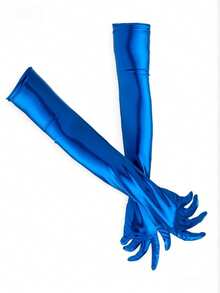 1 par de guantes largos de mujer de cuero sintético sexy, guantes ajustados negros, adecuados para disfraces de Halloween, actuaciones de pole dance en verano - color sólido - Ver 17