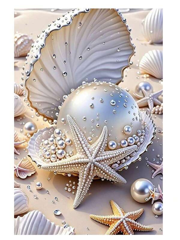 20-20 Inch Frameless Diamond Painting Set, Handmade DIY Round Acrylic Diamond, Beach Shell & Pearl Design Diamond Painting Kit, Suitable For Adults, Beginners, Home Wall Decor, Seasonal Craft, Holiday Gift