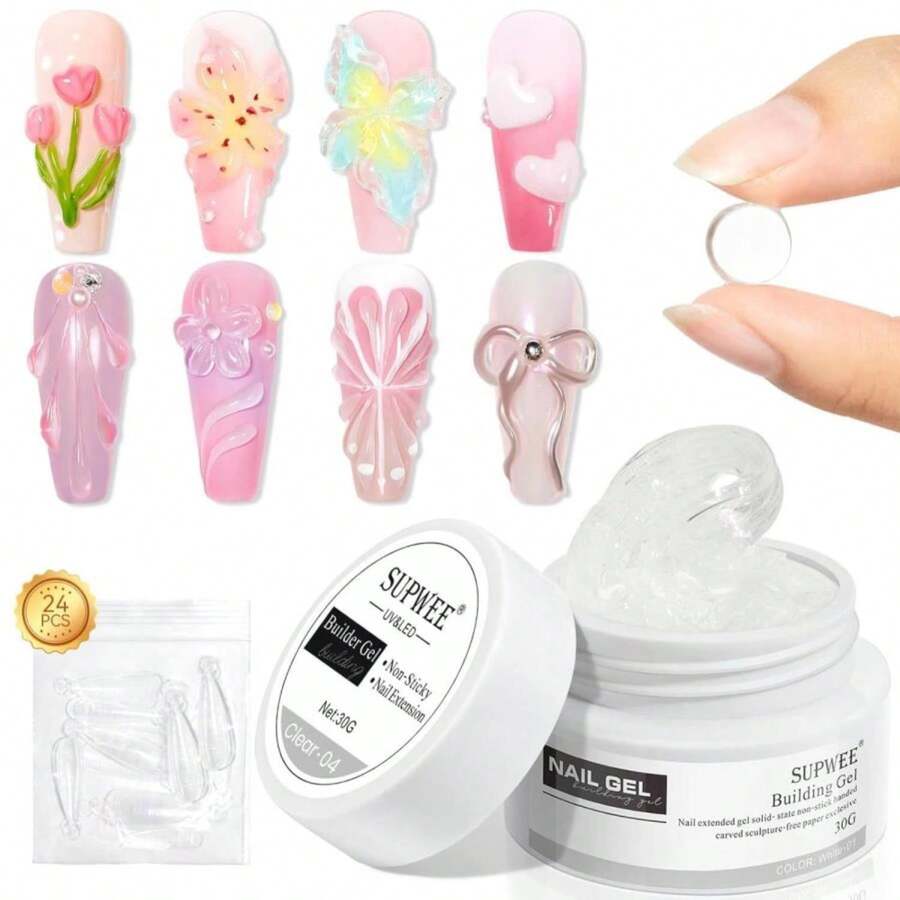 SUPWEE Solid Builder Gel For Nail 30g Clear Extension Non Stick Hand 3D Sculpting Gel For Nail Carving Modeling Nail Art Soak Off Manicure DIY At Home - ColorA - 查看 1